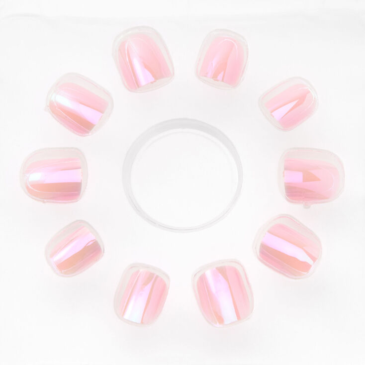 Claire&#39;s Club Holographic Pink Square Press On Faux Nail Set - 10 Pack,