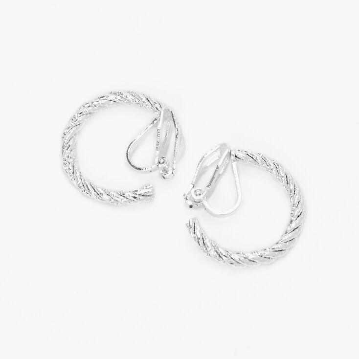 Silver 20MM Twisted Clip On Hoop Earrings,