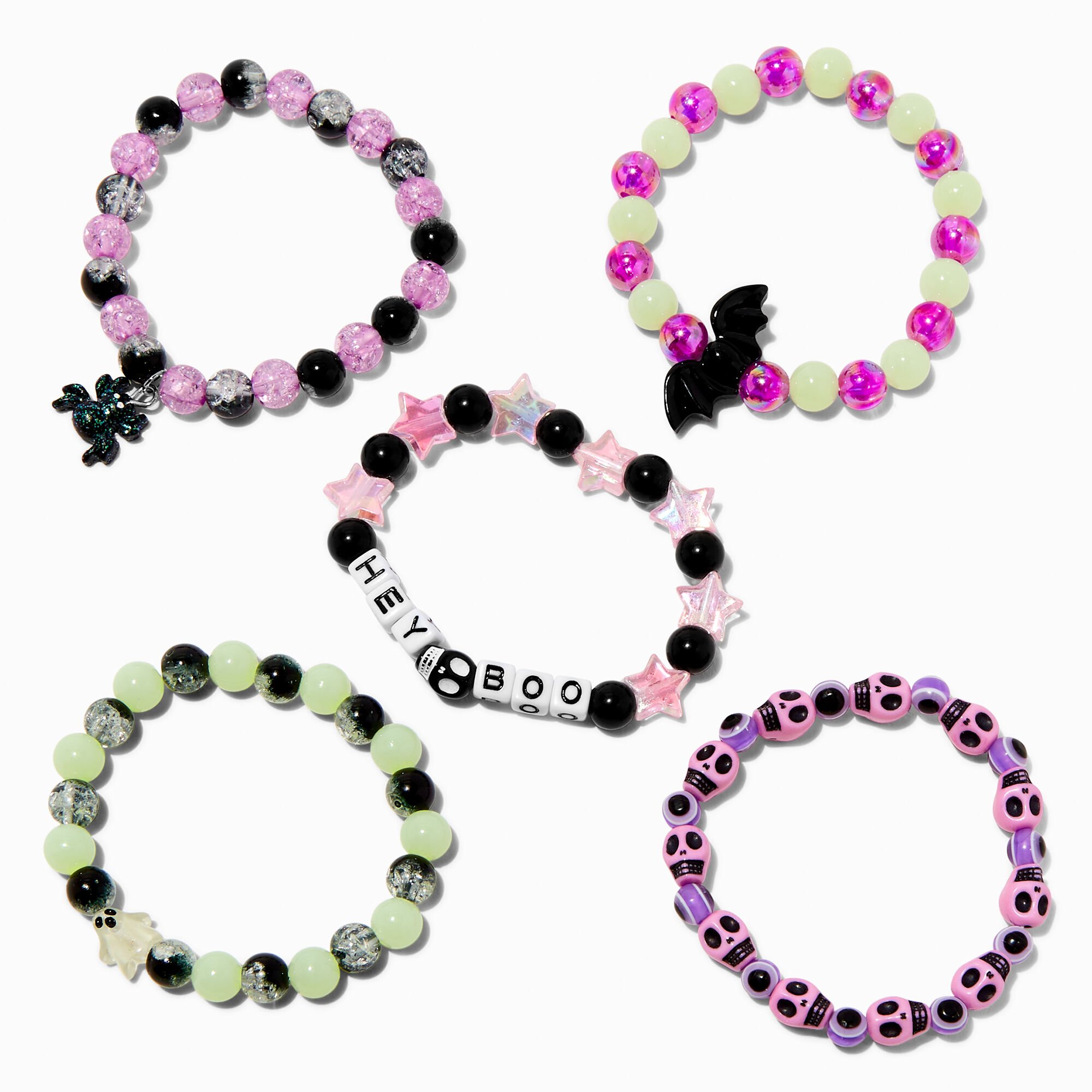 Halloween Creepville Glow in the Dark Beaded Stretch Bracelets - 5 Pack,