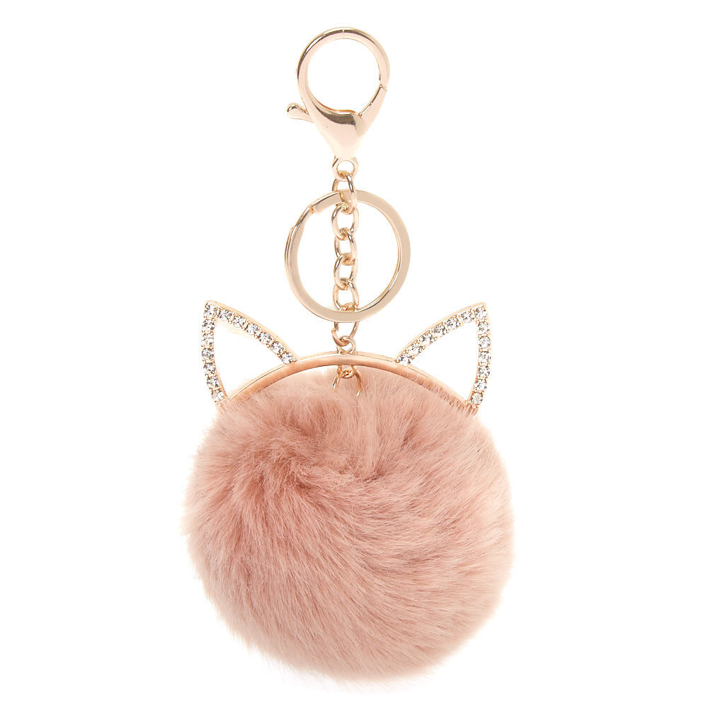 Cat Pom Keychain Pink Claire s US