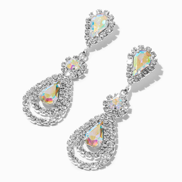 Silver 2&quot; Rhinestone Teardrop Petal Drop Earrings,