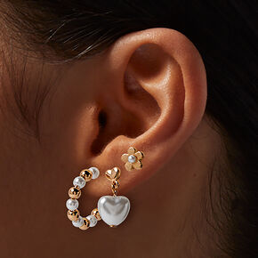 Boucles d&#39;oreilles superposables c&oelig;ur perles d&#39;imitation couleur dor&eacute;e - Lot de 3,