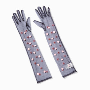 Black Sheer Rosette Long Gloves,