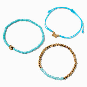 Butterfly &amp; Heart Turquoise Seed Bead Bracelet Set - 3 Pack,