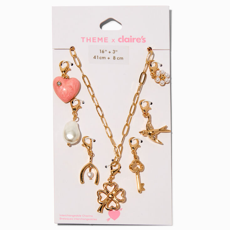T H E M E x Claire&#39;s Gold-tone Paperclip Chain Lucky Charm Necklace,