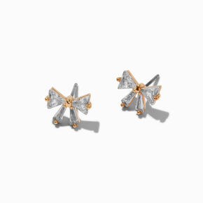 Gold-tone Cubic Zirconia Bow Pendant Necklace &amp; Stud Earrings Set,