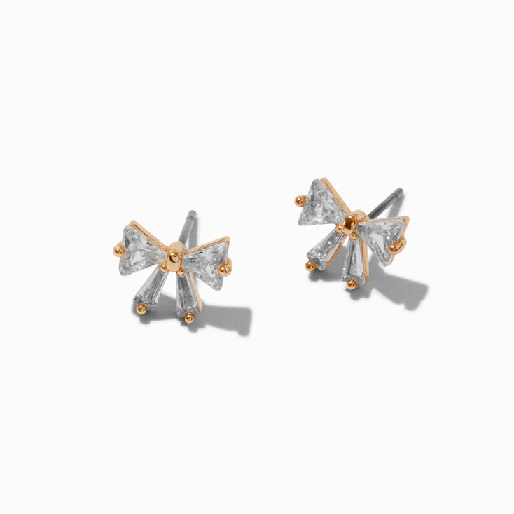 Gold-tone Cubic Zirconia Bow Pendant Necklace &amp; Stud Earrings Set,