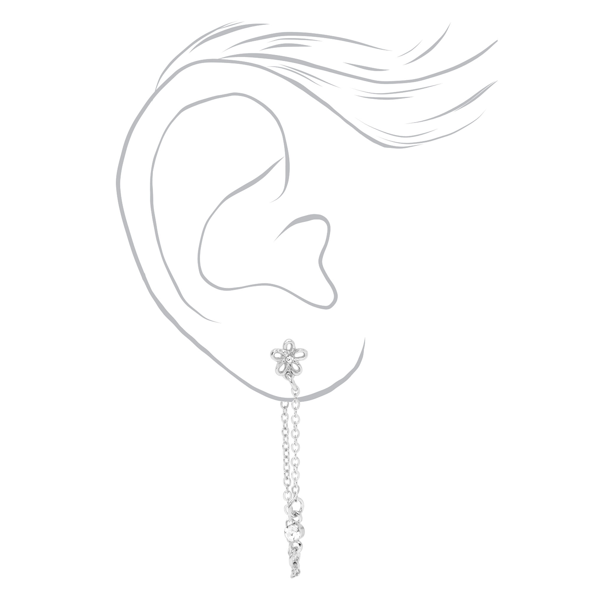 Silver 1.5" Butterfly, Flower & Heart Front and Back Chain Drop Earrings - 3 Pack,