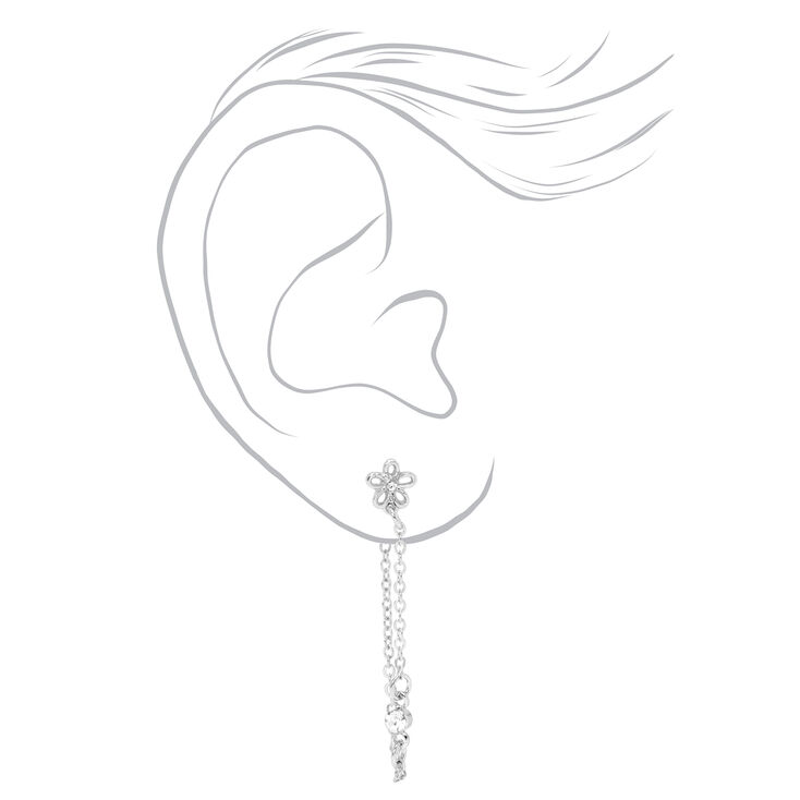 Silver 1.5&quot; Butterfly, Flower &amp; Heart Front and Back Chain Drop Earrings - 3 Pack,