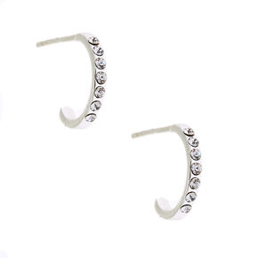 C LUXE by Claire&#39;s Sterling Silver Crystal Half Hoop Earrings,