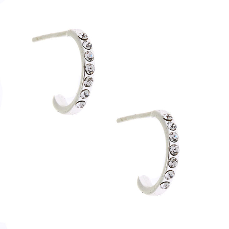 C LUXE by Claire&#39;s Sterling Silver Crystal Half Hoop Earrings,