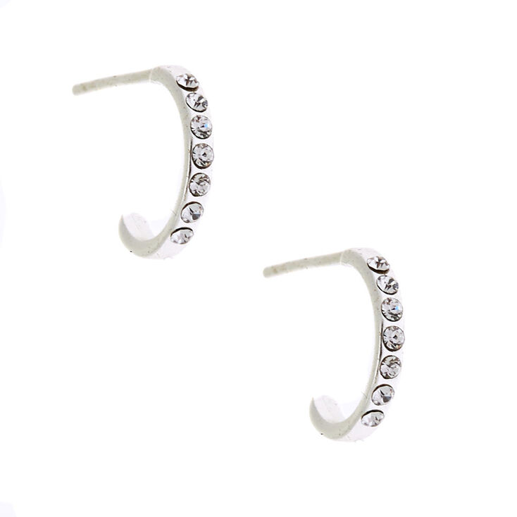 Sterling Silver Crystal Half Hoop Earrings,
