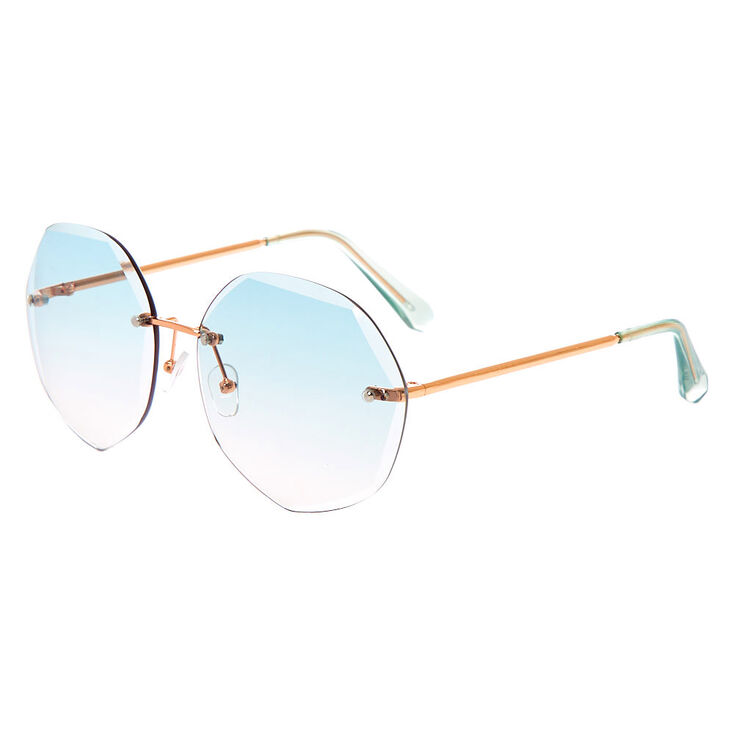 Claire's Lunettes de soleil sans monture de forme octogonale biseautée - Bleu