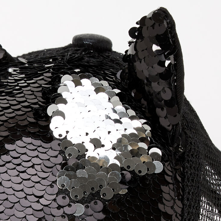 Sequin Cat Face Baseball Cap - Black,