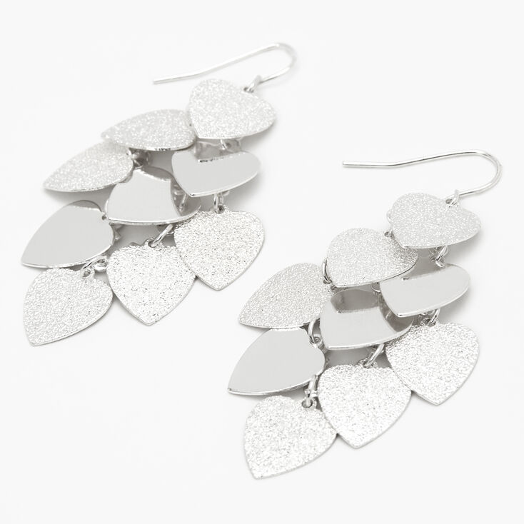 Silver 2.5&quot; Heart Chandelier Earrings,