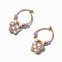 Purple Glow In The Dark Checkered Flower Beaded Hoop Earrings,