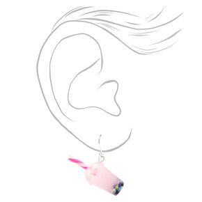 Pink 0.5&quot; Bubble Tea Drop Earrings,
