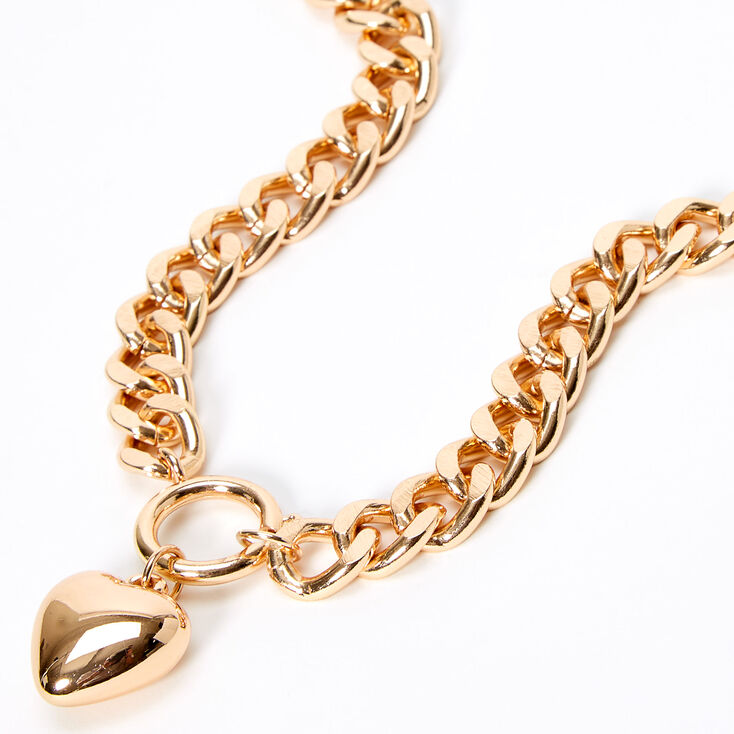 Gold Heart Pendant Chain Necklace,