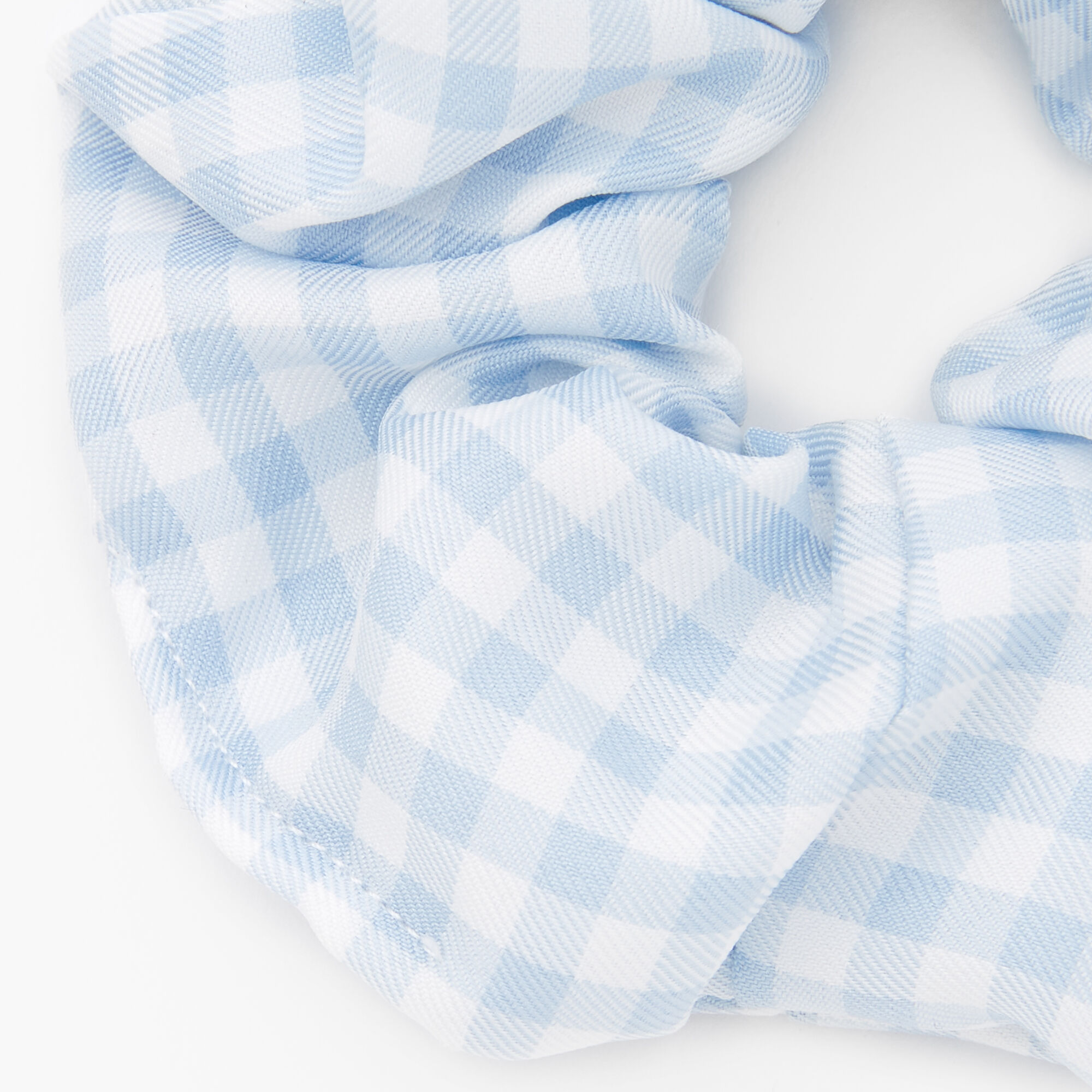 Medium Gingham Stripe Hair Scrunchie - Light Blue,