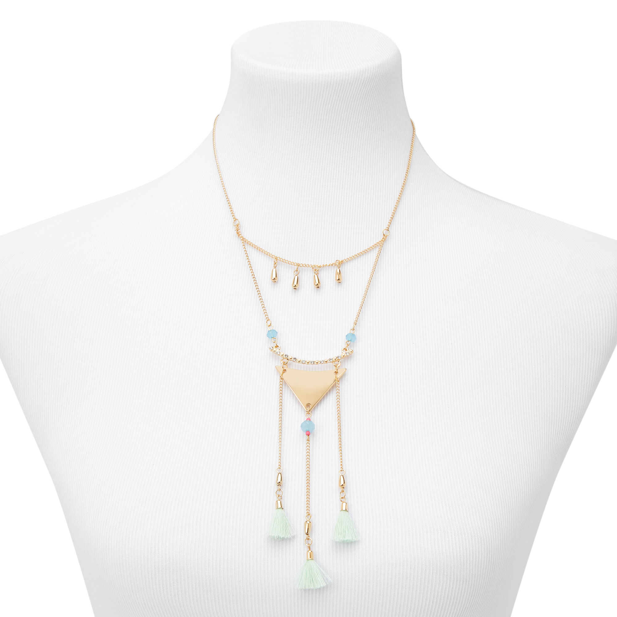 Gold Triangle Tassel Pendant Necklace - Mint,