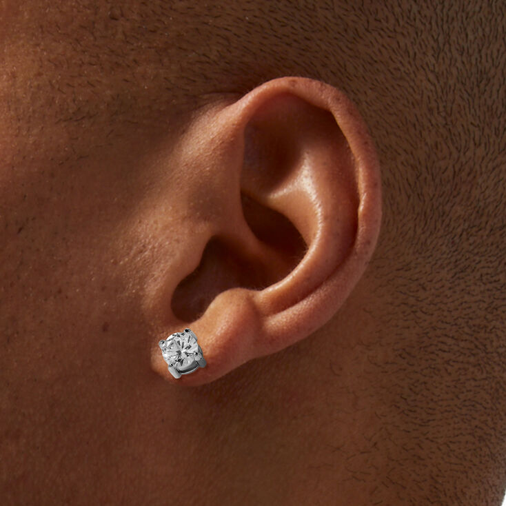 Clous d&rsquo;oreilles panier en zircon cubique 6&nbsp;mm acier inoxydable couleur argent&eacute;e,