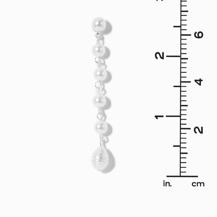 Silver-tone Pearl Linear 2&quot; Drop Earrings,
