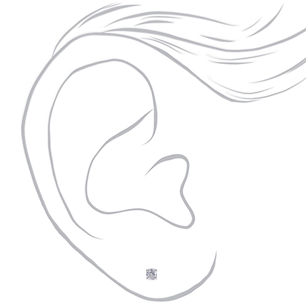 Sterling Silver Cubic Zirconia Round Stud Earrings - 3MM,