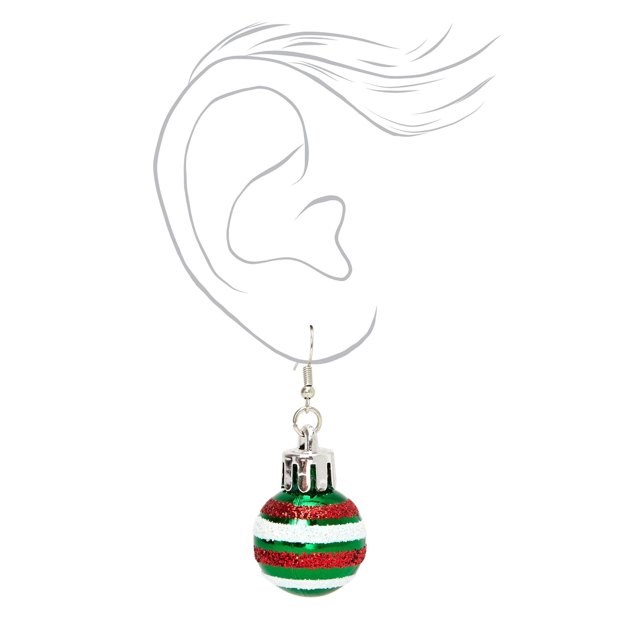 Silver 2" Striped Ornament Drop Earrings,