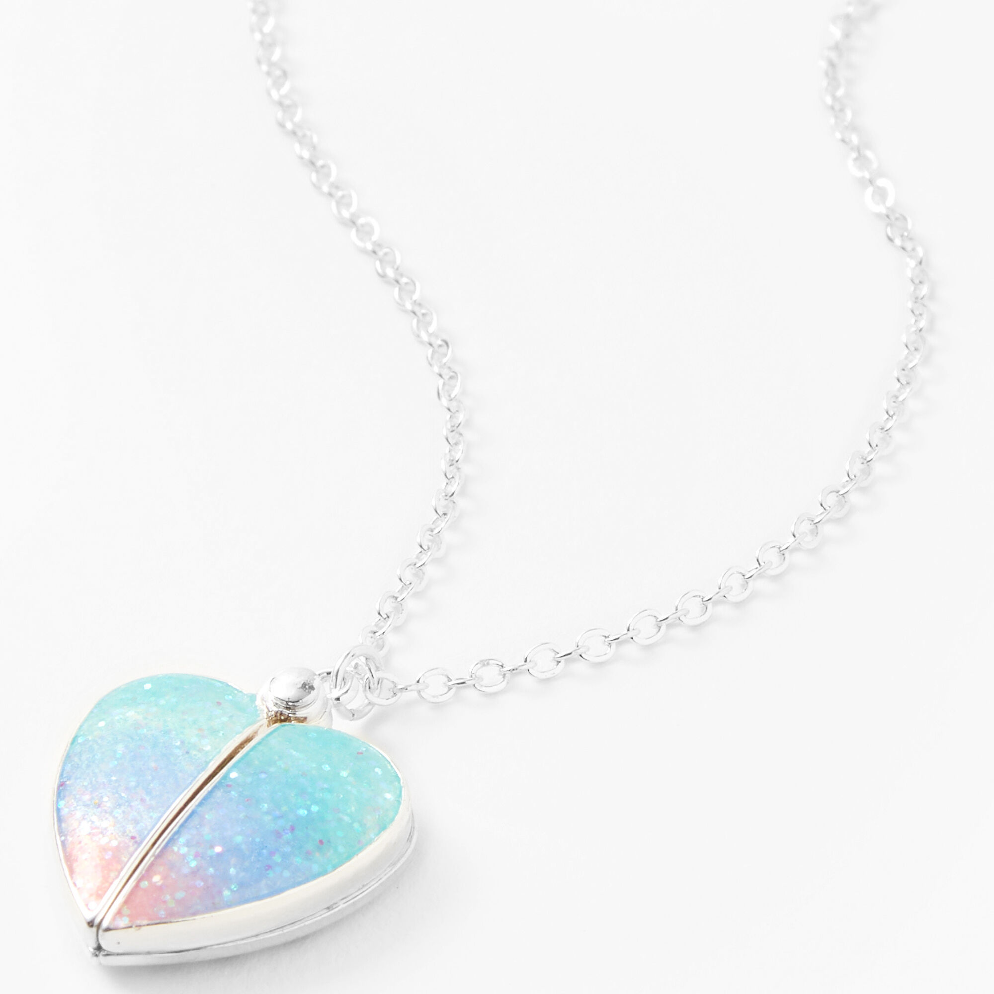Collier à médaillon cœur pailleté avec message caché - Couleur argentée,