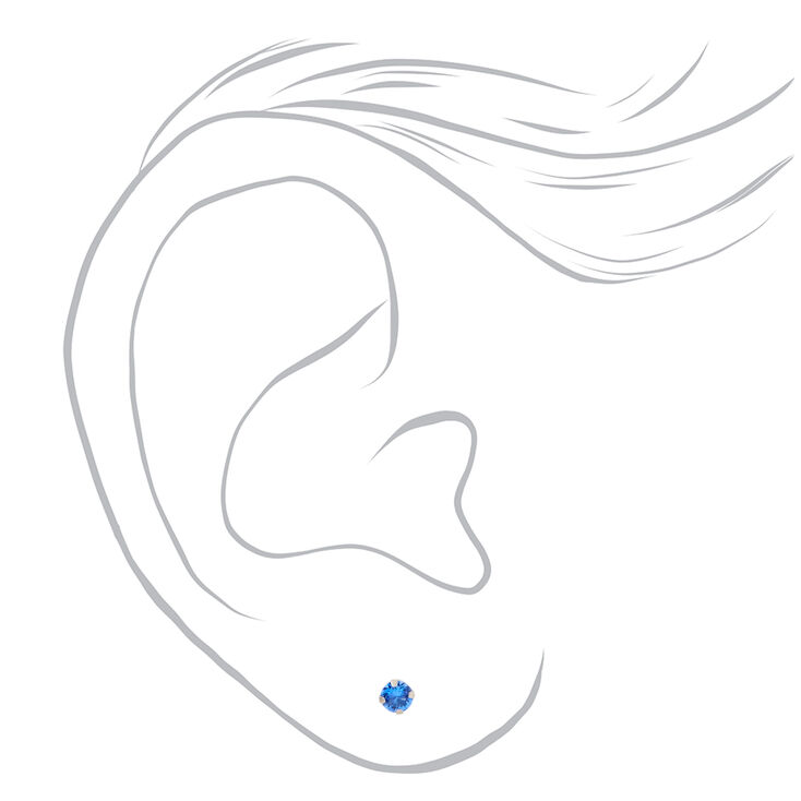 14kt White Gold 3mm September Crystal Sapphire Studs Ear Piercing Kit with Ear Care Solution,