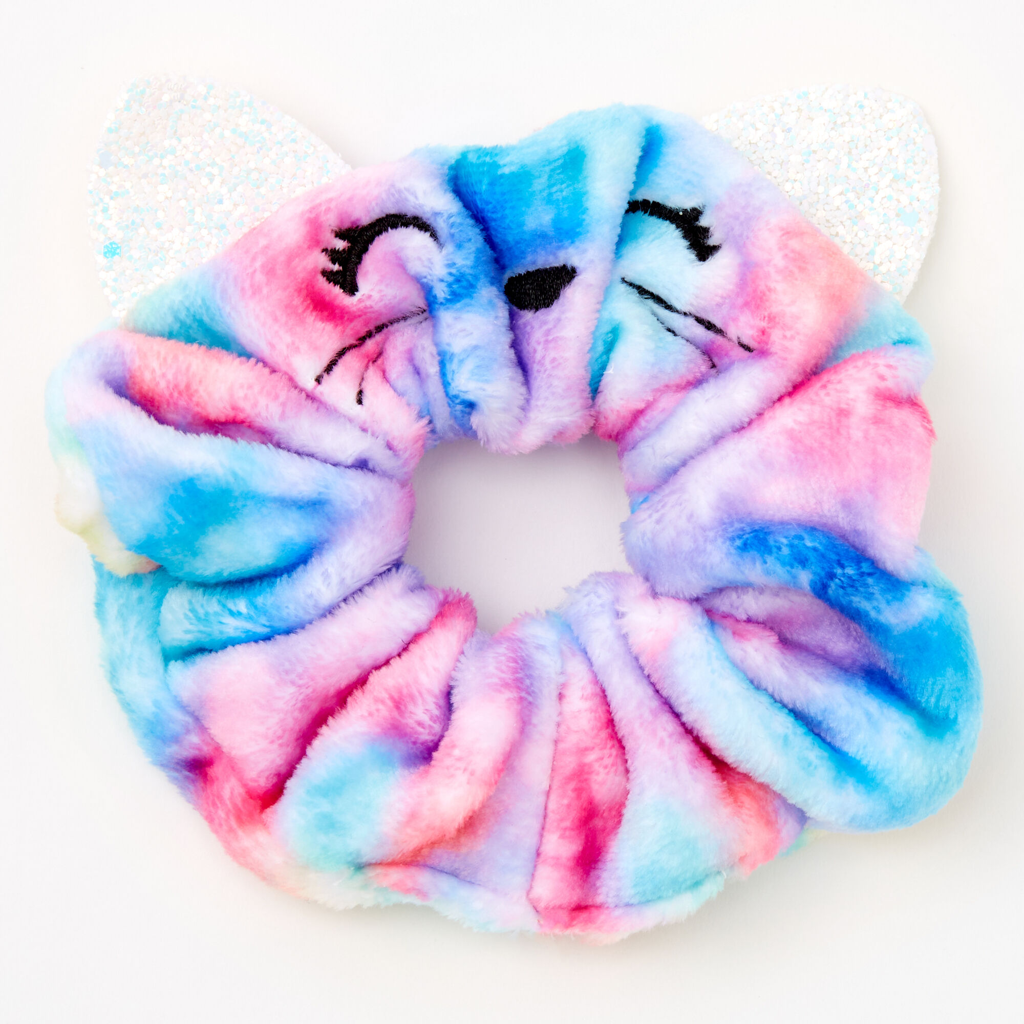 View Claires Medium Faux Fur Pink Tie Dye Cat Hair Scrunchie Blue information