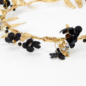 Gold Metallic Flower Crown Tie Headwrap - Black,