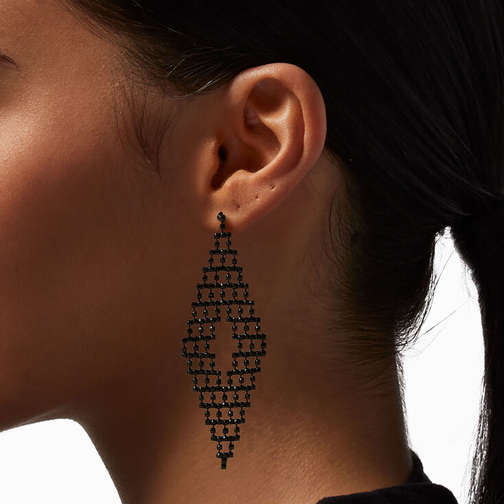 Black Rhinestone Diamond 3&quot; Chandelier Drop Earrings,