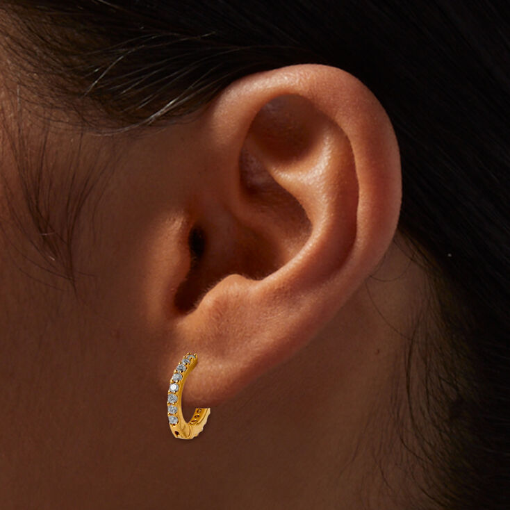 C LUXE by Claire&#39;s 18kt Gold Plated Cubic Zirconia 8mm &amp; 10mm Embellished Hoop Earrings - 2 Pack,