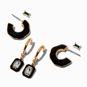 Boucles d&rsquo;oreilles superposables couleur dor&eacute;e noires - Lot de 3,