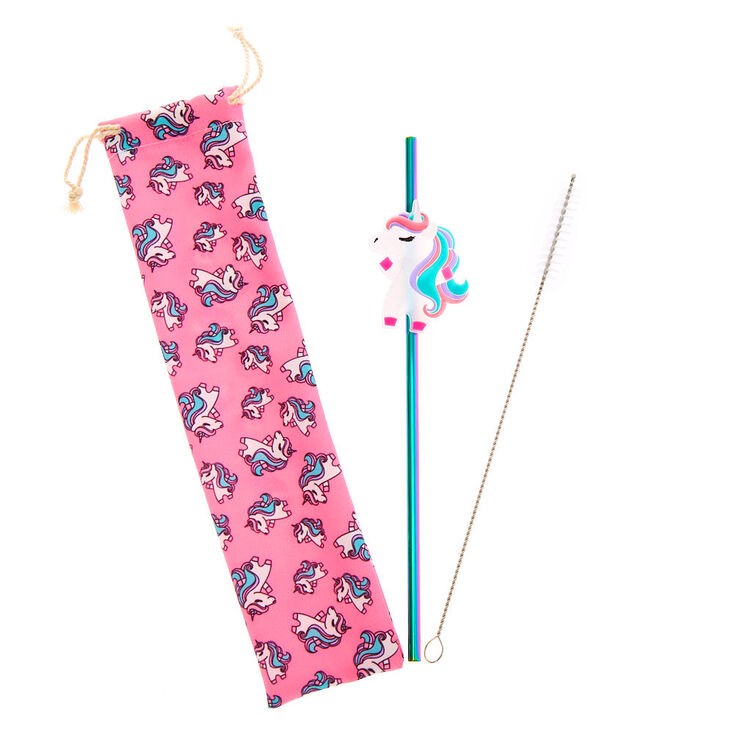 Miss Glitter the Unicorn Anodised Stainless Steel Straw &amp; Pouch Set,