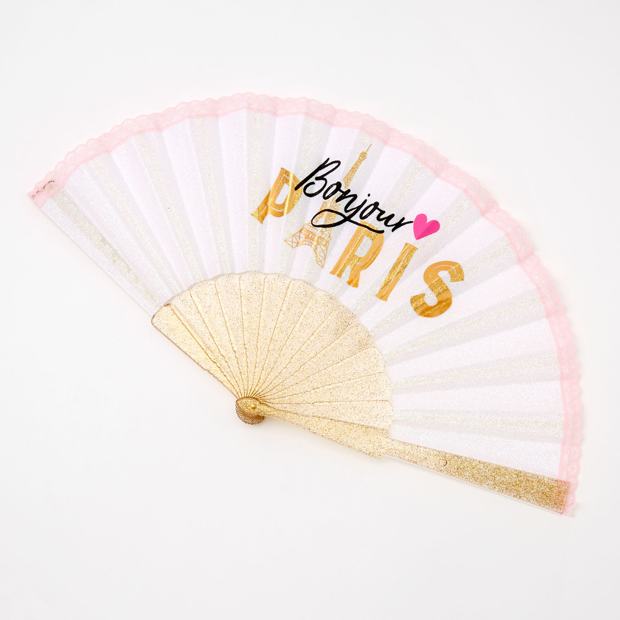 View Claires Bonjour Paris Folding Fan White information