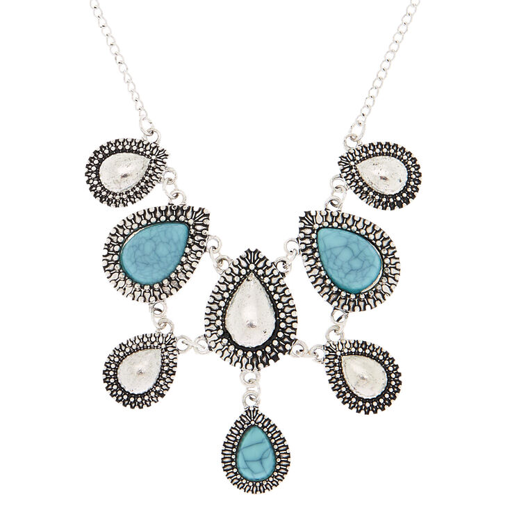 Claire's Collier volumineux en forme de goutte turquoise couleur argenté vieilli