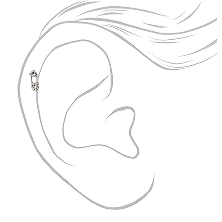 Silver 16G Crystal Safety Pin Cartilage Earring,