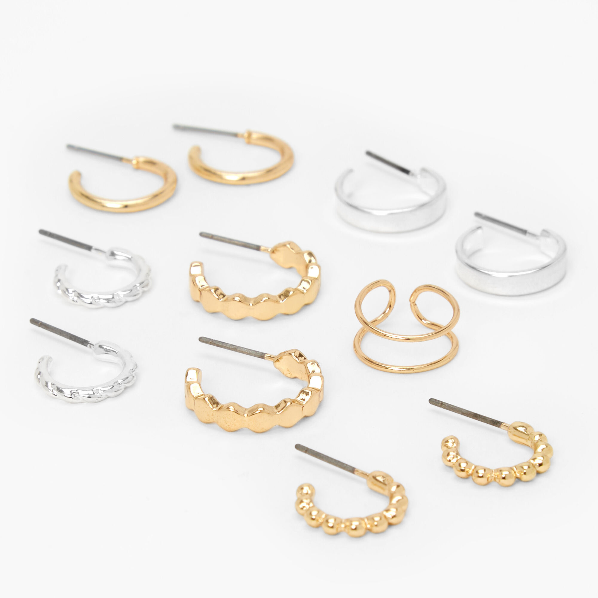 View Claires Mixed Metal Hoops Cuff Earring Set 6 Pack Gold information