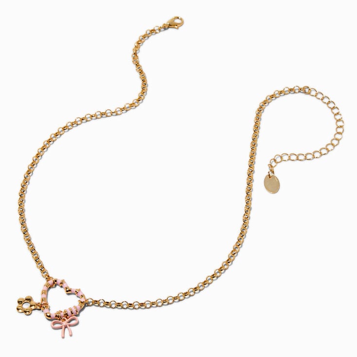Pink Heart Carabiner Cluster Charm Pendant Necklace,