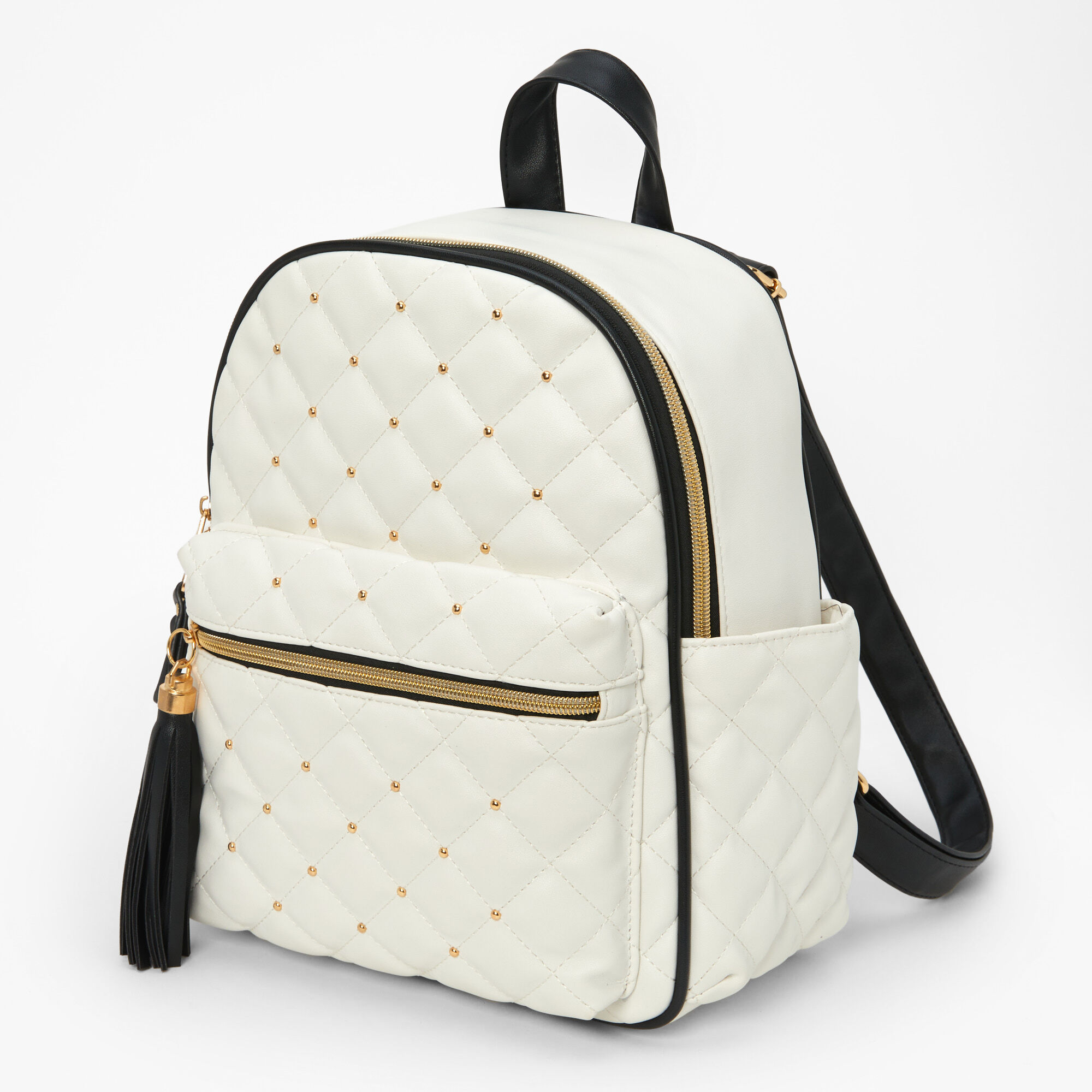View Claires Quilted Gold Studded Small Backpack White information