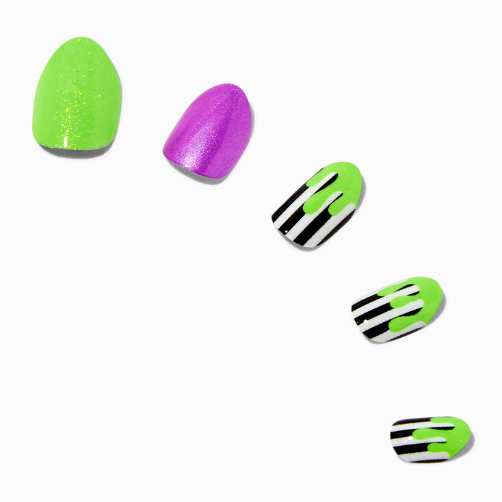 Faux ongles vegan autocollants stiletto fluo effet goutte - Lot de 24,