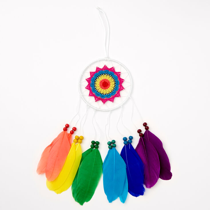 Rainbow Feather Dreamcatcher Wall Art - White,