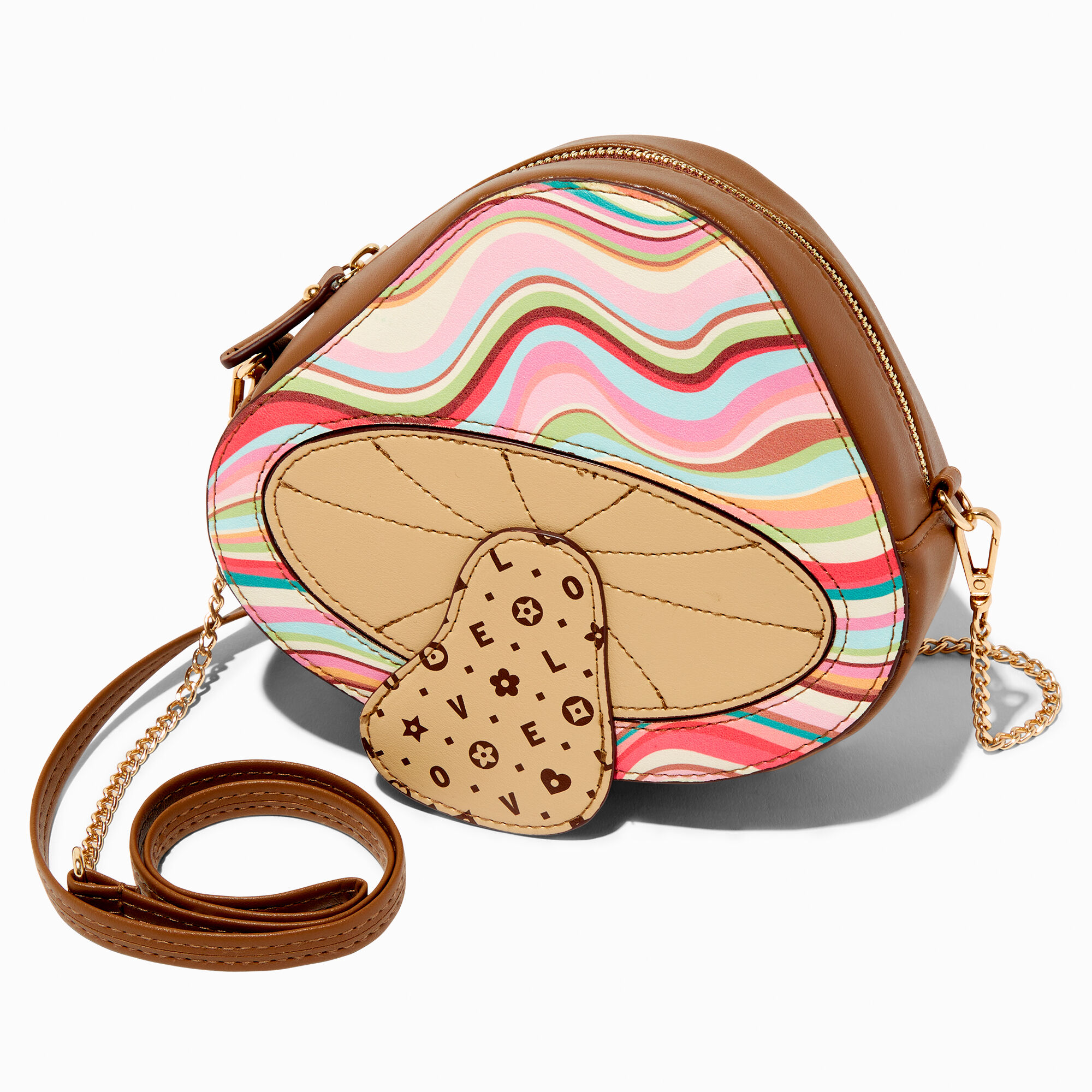 View Claires Retro Mushroom Shaped Crossbody Bag Gold information