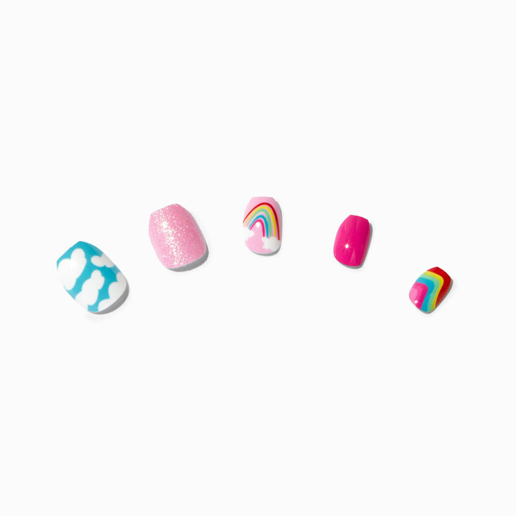 Rainbow Squiggle Coffin Press On Vegan Faux Nail Set - 24 Pack,