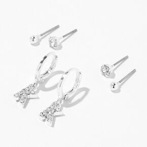 Silver Initial Earring Stackables Set &#40;3 Pack, K&#41;,