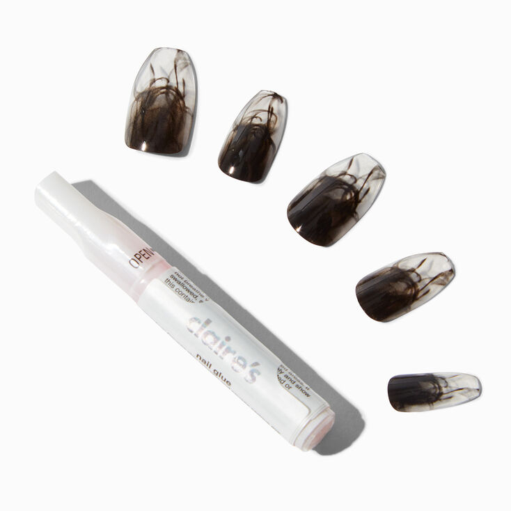 Faux ongles vegan ballerine tourbillon noirs smoky - Lot de 24,