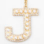 Gold Bling Initial Pom Pom Keychain - White, J,