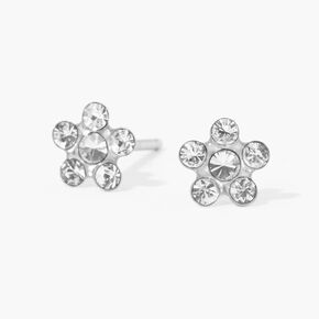 Kit de piercing d&#39;oreilles avec clous d&rsquo;oreilles rhodi&eacute;s marguerite en strass or 9 carats plaqu&eacute; rhodium avec lotion de soin,